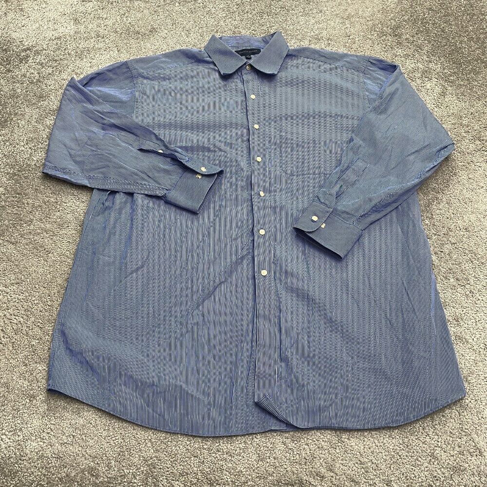 Tommy Hilfiger Dress Shirt Mens 17 32-33 XL Blue Pinstriped Cotton Classic Work
